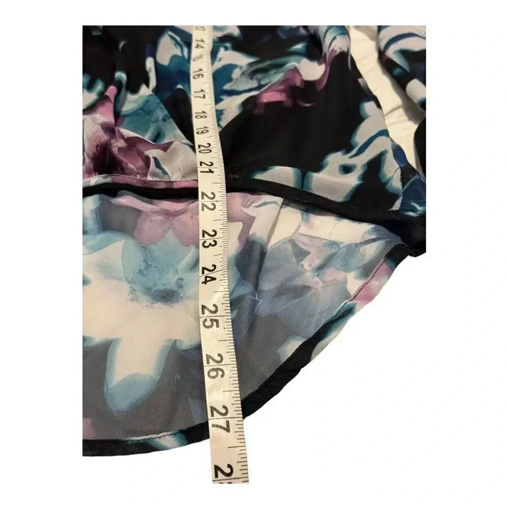 Jennifer Lopez Size Large Black Floral Faux‎ Wrap High Low Chiffon Top - Picture 5 of 6